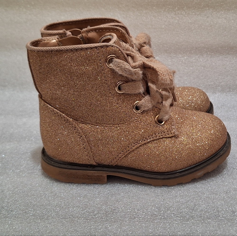 Rose Gold Glitter Boots with Side Zipper - Picture 3 of 7